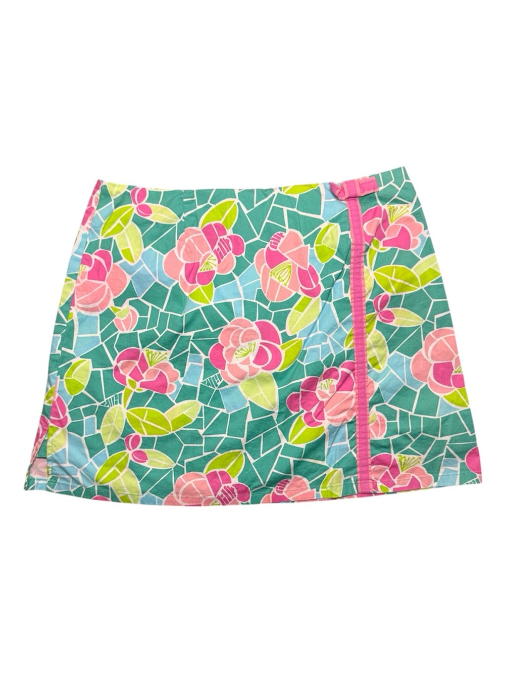 Vintage Lilly Pulitzer Mosaic Floral A-Line Wrap Mini Skort - Pink‎ & Green